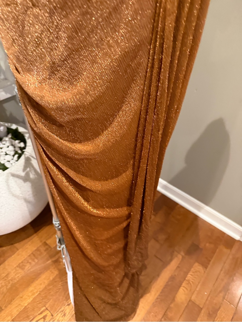 JLUXLABEL One-Shoulder Metallic Copper-Brown Gown - Picture 4 of 9